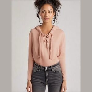 Bershka BSK Girl Cropped Hoodie Lace-Up Front Soft Blush Pink Y2K Size S